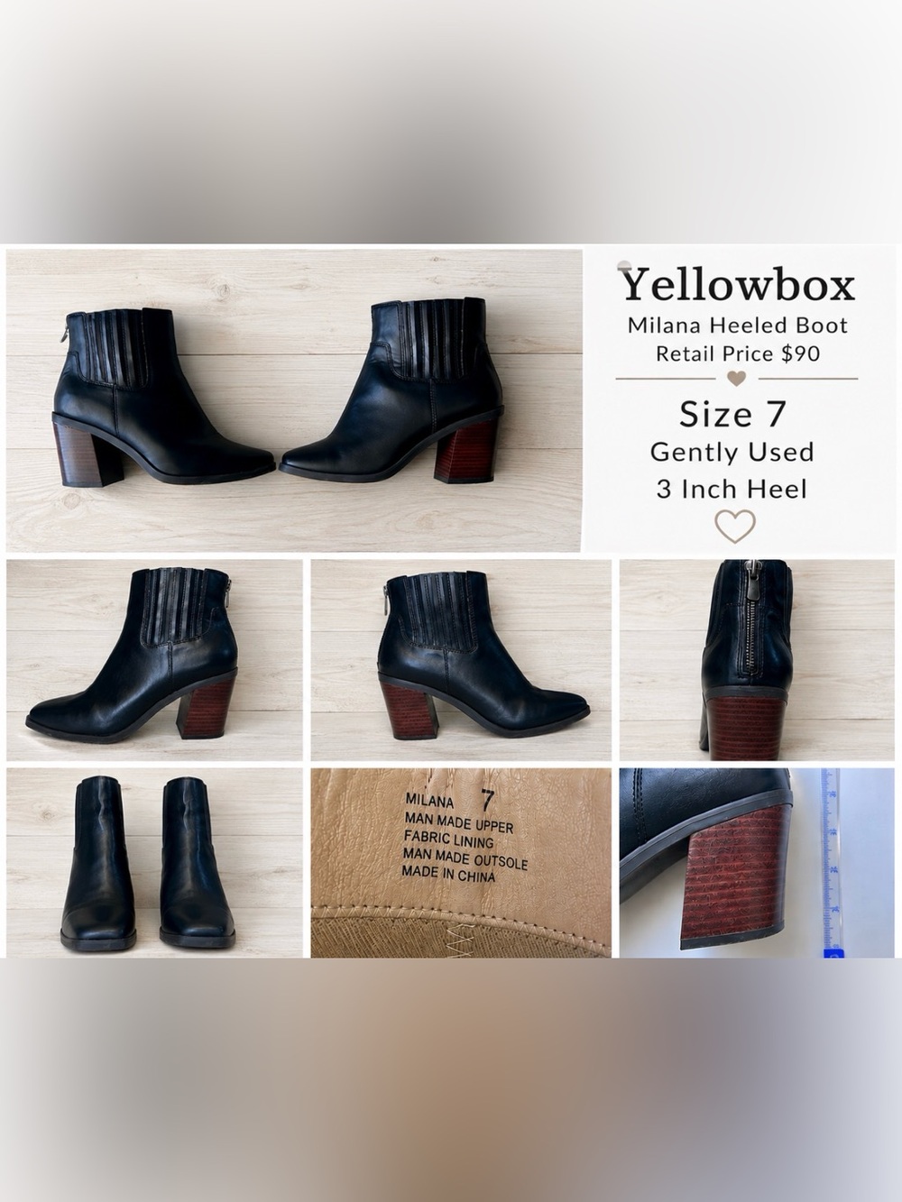 Yellowbox Black Ankle Boots with Wood-Look Block Heel